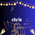 The gif features a gold star, a gold gift, and a beautifully written Happy birthday Chris