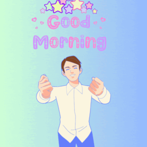 Blue and Black background, Boy , Golde Stars and beautiful written Good Morning in this gif