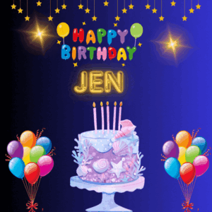 Beautiful blue and black background, balloon, happy birthday cake and star in this gif